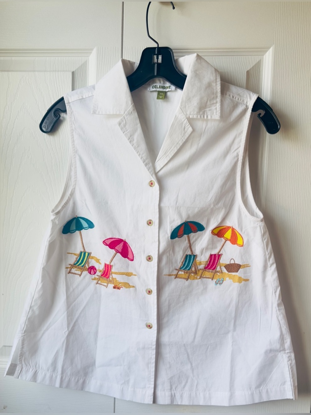 Celandine by Anthropology Embroidered Sleeveless Tie Blouse 100% Cotton SZ XXS